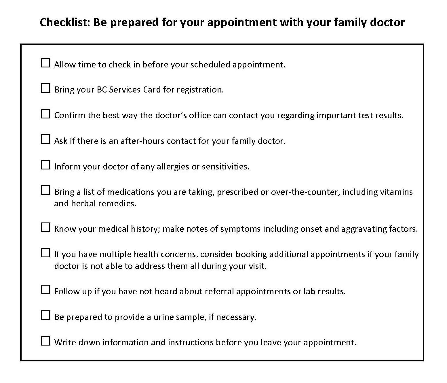 Checklist: Be prepared for your appointment